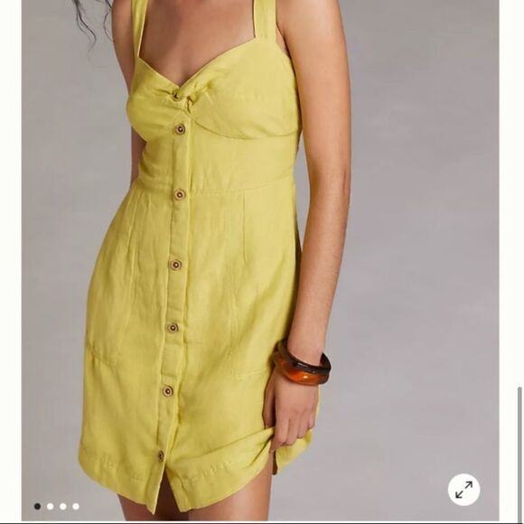 Anthropologie Maeve Linen Blend Retro Sundress Lime - Picture 12 of 13
